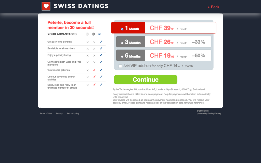 SwissDatings.ch Kosten
