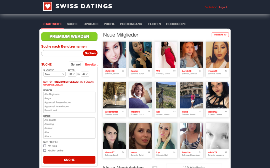 SwissDatings.ch Mitgliederbereich