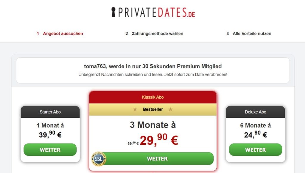 PrivateDates.de Kosten