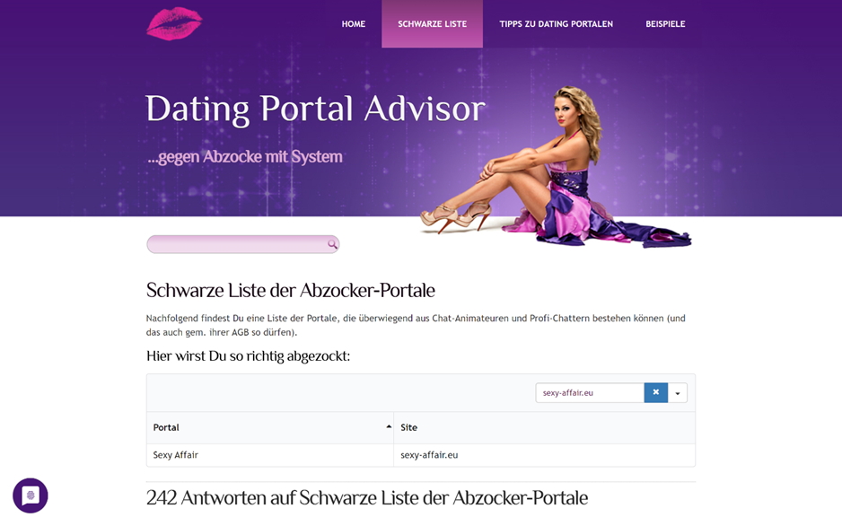 Sexy-Affair.eu auf der Schwarzen Liste von Dating-Portal-Advisor.de
