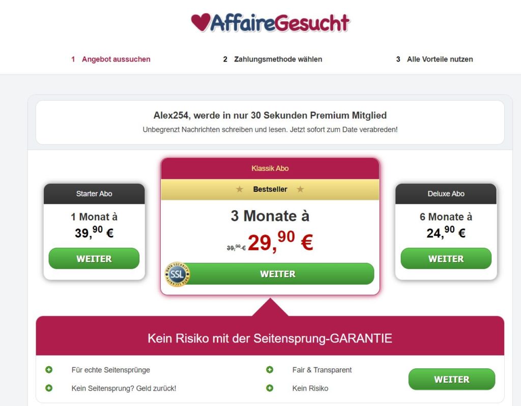 AffaireGesucht.com Kosten