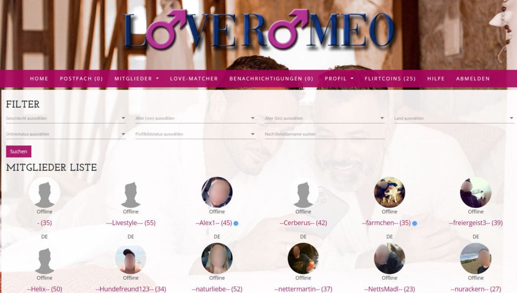 LoveRomeo.de Mitgliederbereich