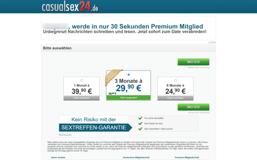 CasualSex24.de Kosten