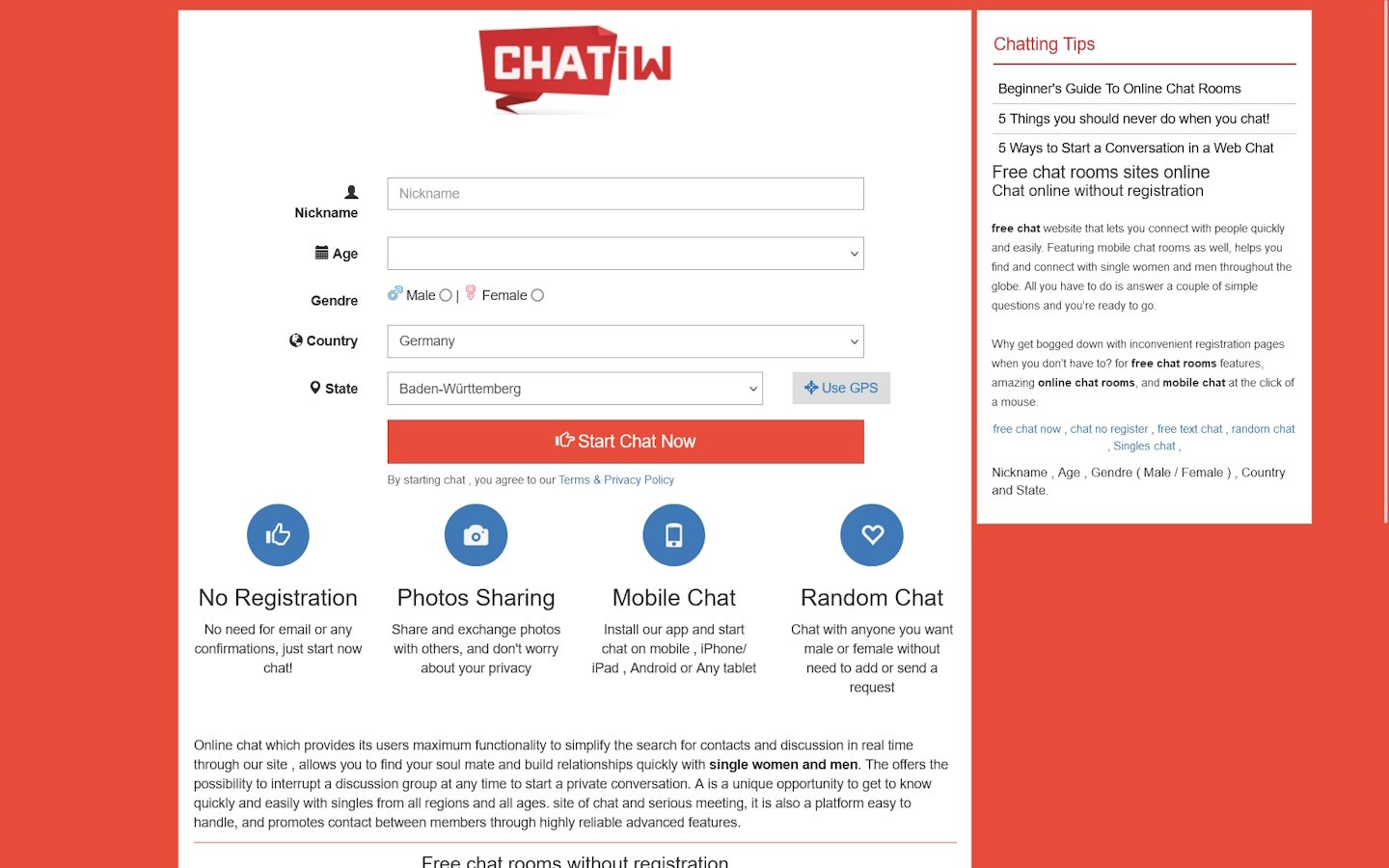 Chatiw.me Startseite Testbericht